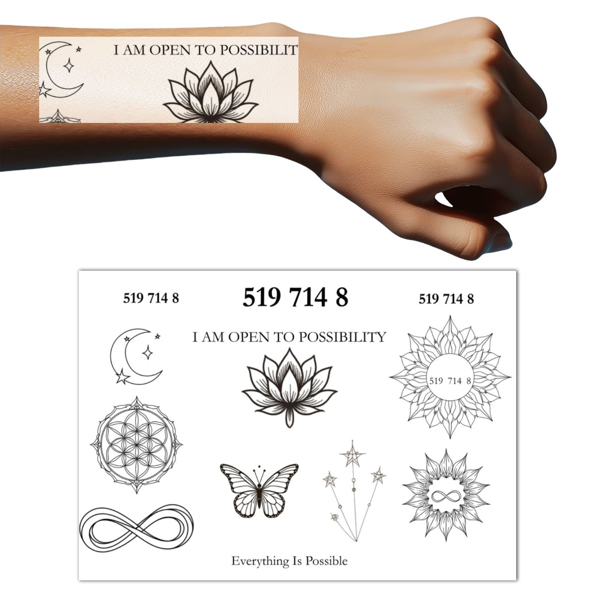 Sacred Ink 519 714 8 Everything Is Possible Temporary Tattoo Sheet