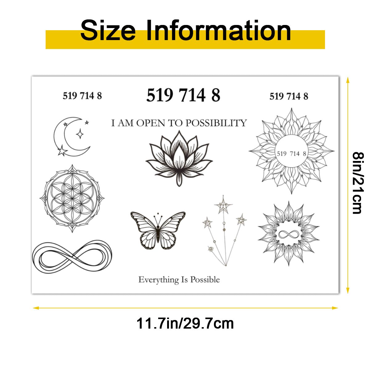 Sacred Ink 519 714 8 Everything Is Possible Temporary Tattoo Sheet