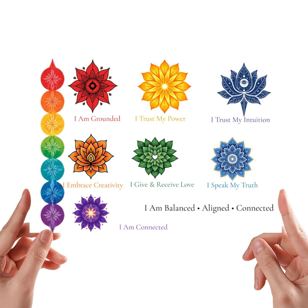 Sacred Ink Seven Chakras Balance & Alignment Temporary Tattoo Sheet