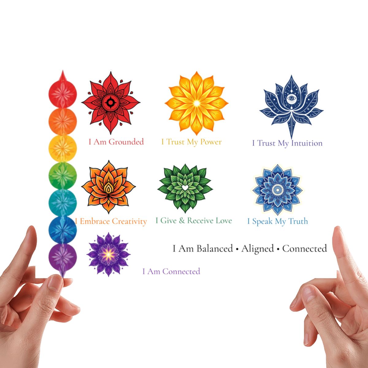 Sacred Ink Seven Chakras Balance & Alignment Temporary Tattoo Sheet