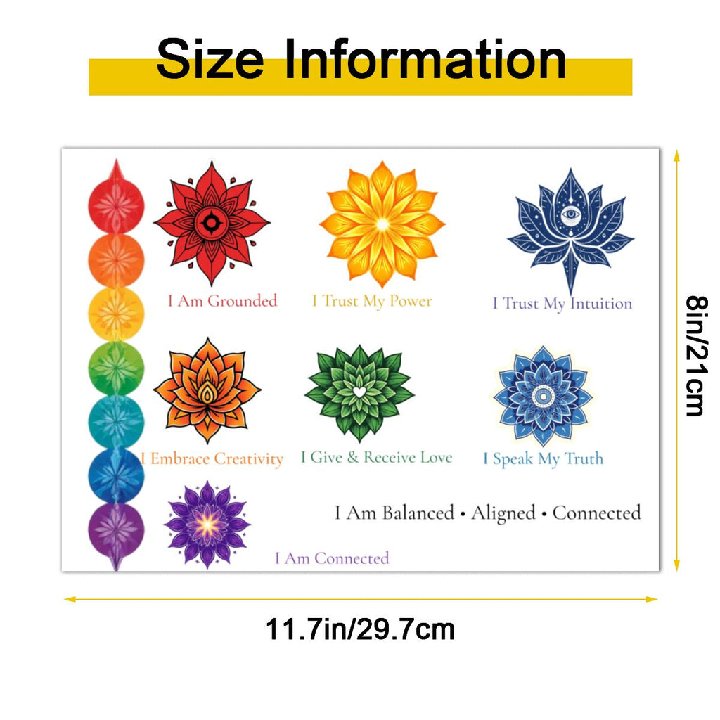 Sacred Ink Seven Chakras Balance & Alignment Temporary Tattoo Sheet