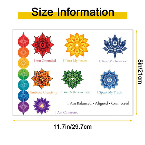 Sacred Ink Seven Chakras Balance & Alignment Temporary Tattoo Sheet