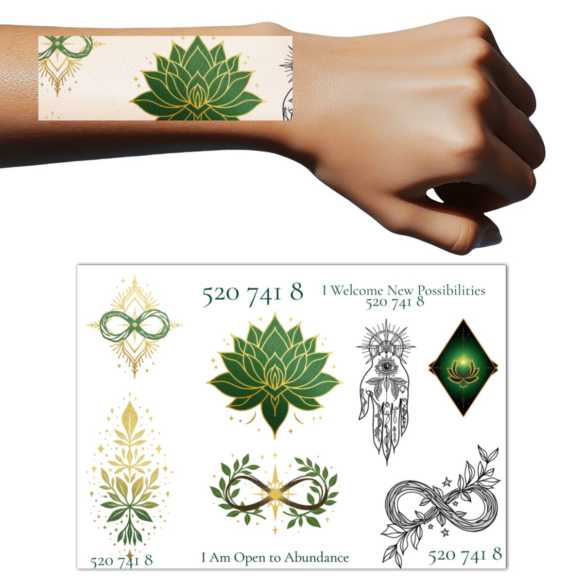 Sacred Ink 520 741 8 Open to Abundance Temporary Tattoo Sheet