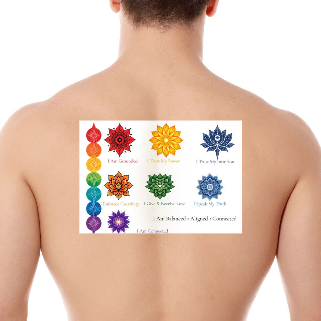 Sacred Ink Seven Chakras Balance & Alignment Temporary Tattoo Sheet